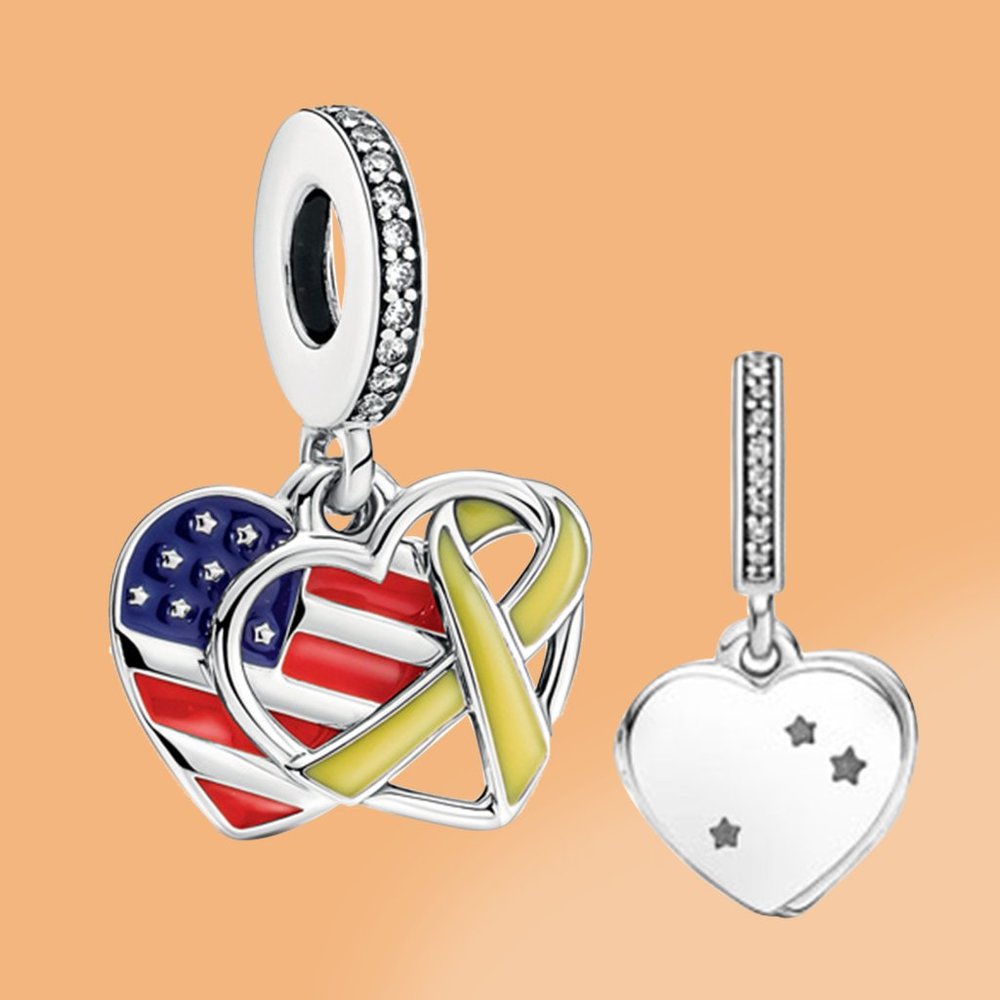 PANDORA Heart, Flag & Remembrance Ribbon Double Dangle Charm 799649C01